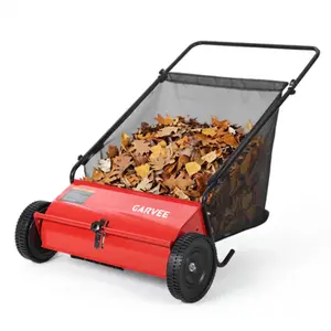[TOP RATED - FLASH SALE] Garvee 26-Inch Push Lawn Sweeper, Walk-Behind Leaf & Grass Collector with 4 High-Speed Brushes, 7 Cu. Ft. Hopper, Heavy-Duty Yard Sweeper for Lawn, Patio & Driveway