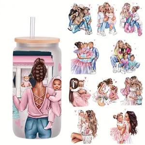 5pc Parent-child UV DTF Cup Packaging Stickers Waterproof Graphic Decal Decorative for Mugs Cups Bottles School Supplies Art Crafts DIY Transfer Paper Easy to Apply Long-Lasting, and Reusable Transfer Stickers