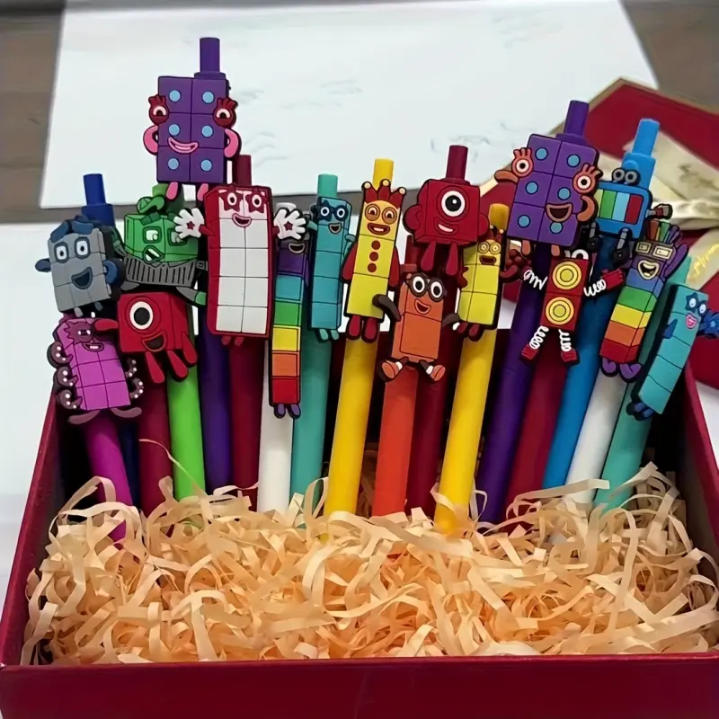 15/25pcs Square Building Block Sticker Ballpoint Pen, Cute Digital Building Block Ballpoint Pen, Quick-Drying Pen with Black Ink, Novelty Pens. Suitable for schools, homes, offices, and as classroom reward gifts