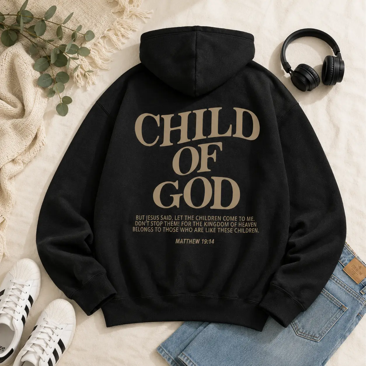 Women's Christian Verse Graphic Hoodie, Oversized Soft Cotton Sweatshirt with Digital Print for Casual Wear, Cloth, Tops, Graphic Hoodies, Christian Clothing, Unisex Size