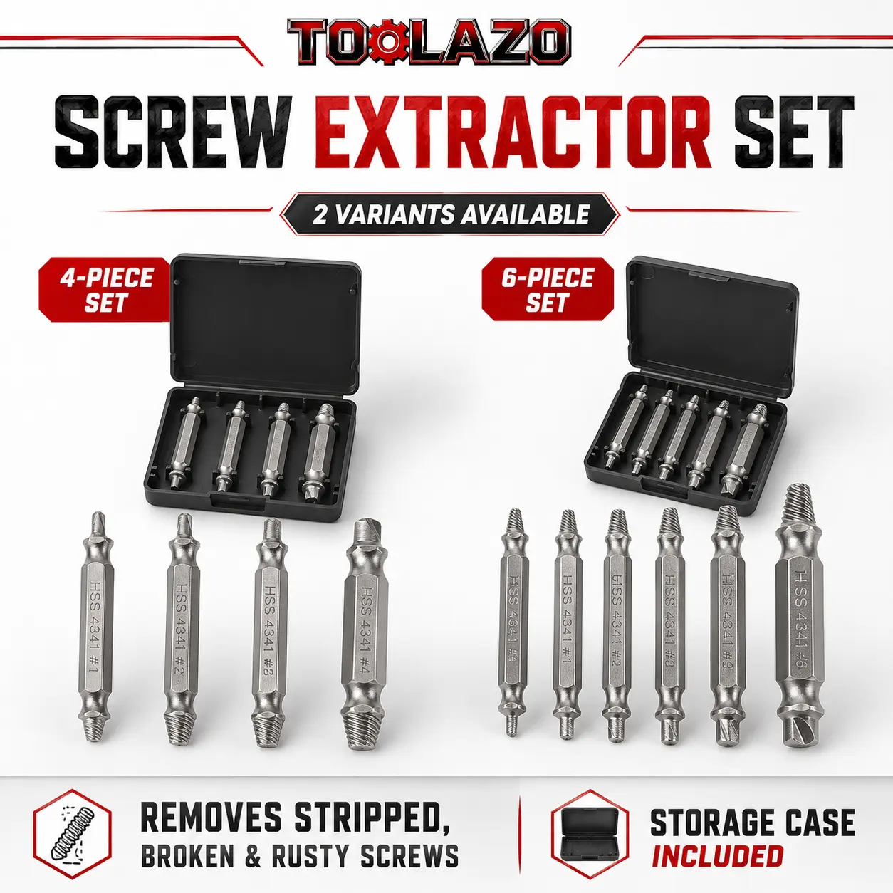 6PCS Stripped Screw Extractor Set, Double-Ended Damaged Screw Remover Drill Bits for Broken, Rusty, Rounded & Worn Screws, Bolt Extractor Kit for Home Repair, DIY, Furniture Assembly & Power Drill Use pipe threader nut Multi-Function Electrician Tool