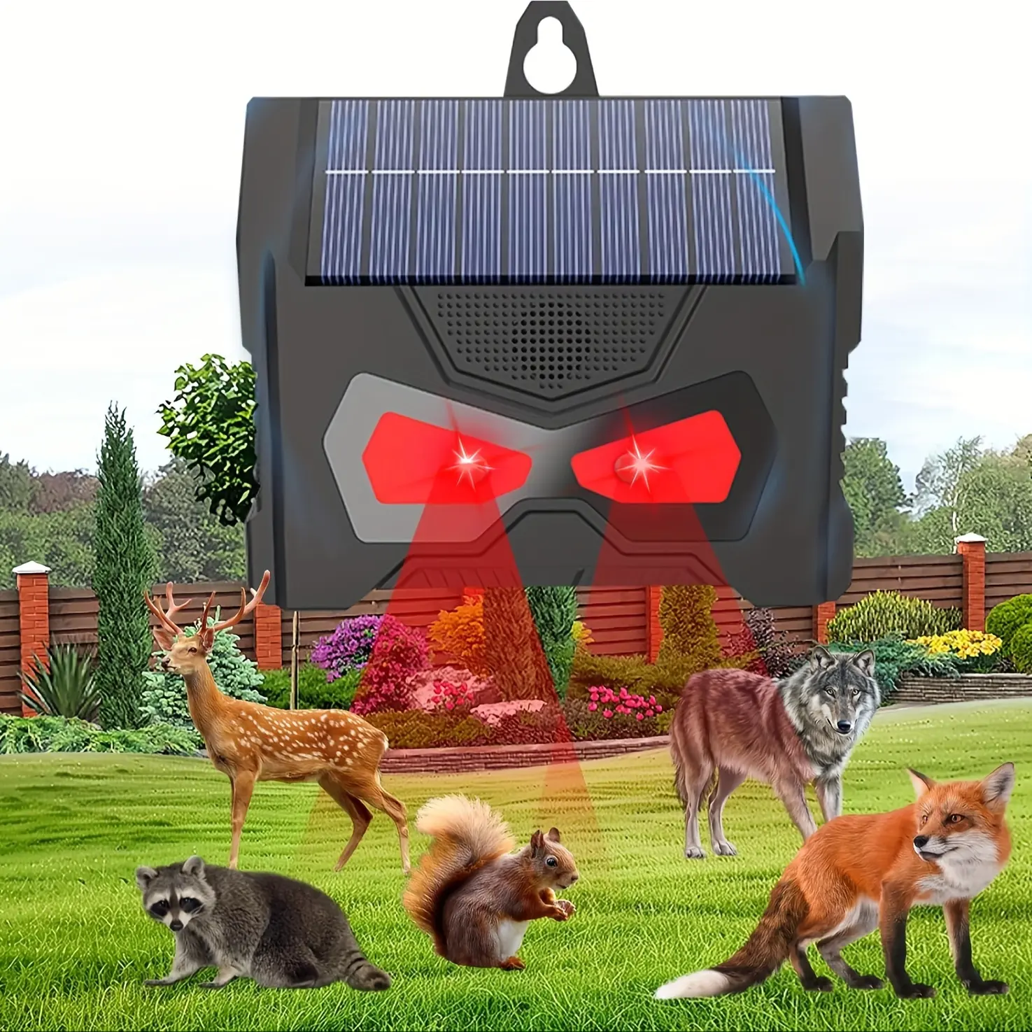 SAIJZEK Compact Solar-Powered Rechargeable Animal Repeller, Ultrasonic Deterrent with Dual-Color LED (Breathing & Flashing), Solar Outdoor Lights with Automatic Night Operation for Deer, Weasels in Farms