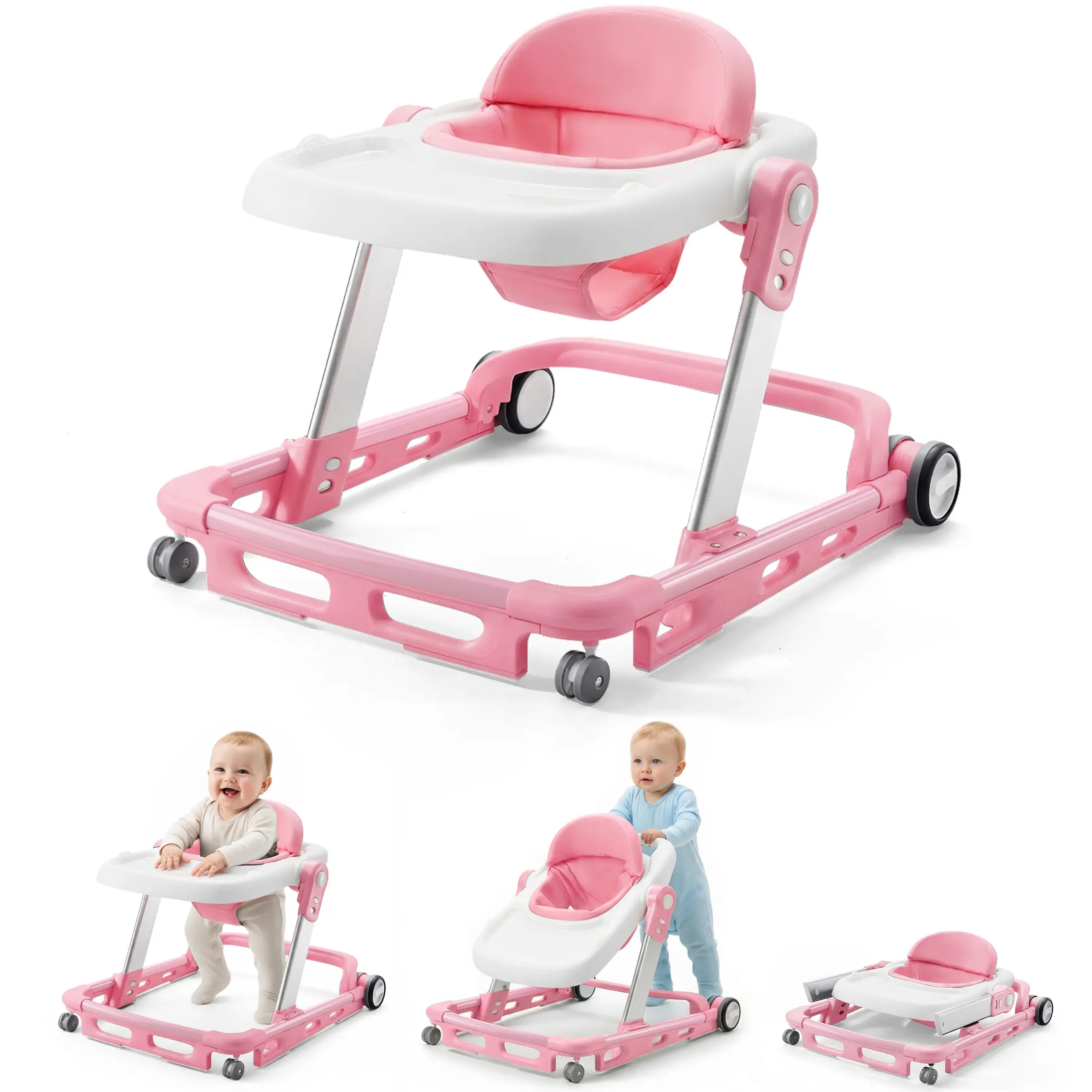HARPPA Compact Ride-On Baby Walker for 6-18 Months Babies, Breathable Foldable Design, 3 Adjustable Heights, Removable Dishwasher-Safe Dining Tray, Easy to Clean, Ride-On Baby Walkers,summerwins