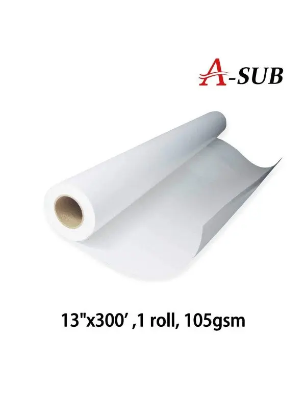 A-SUB Sublimation Paper Roll 105gsm 13 Inch x 300 Feet Quick Drying Compatible with Inkjet Printer