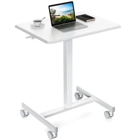 Sweetcrispy Ergonomic Small Rolling Standing Desk - Adjustable Office Furniture, 25.7×19in Laptop-Fit, 28–42in Height (28.5 to 42.5 inches Range), Lockable Wheels, Space-Saving Fold, 10-Min Assembly Required, Overbed Solution for Home/Bedroom