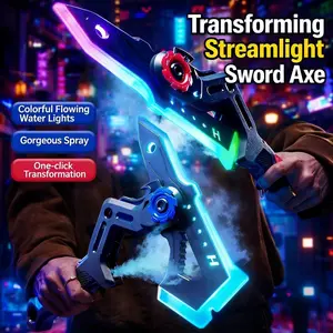 In Stock 2 in 1 Cyberpunk Sword Axe Lightsaber Toy with Sound & Fog, Eight-Color Streaming Light Effect, Type-C Rechargeable for Rave, Cosplay & Display Perfect Easter Gift