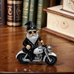 1pc Miniature Motorcycle Rider Statue Decor Gnome, Decorative Home Office Desk Ornament, Unique Collectible Figurine, Perfect Gift Idea, Desktop Statue