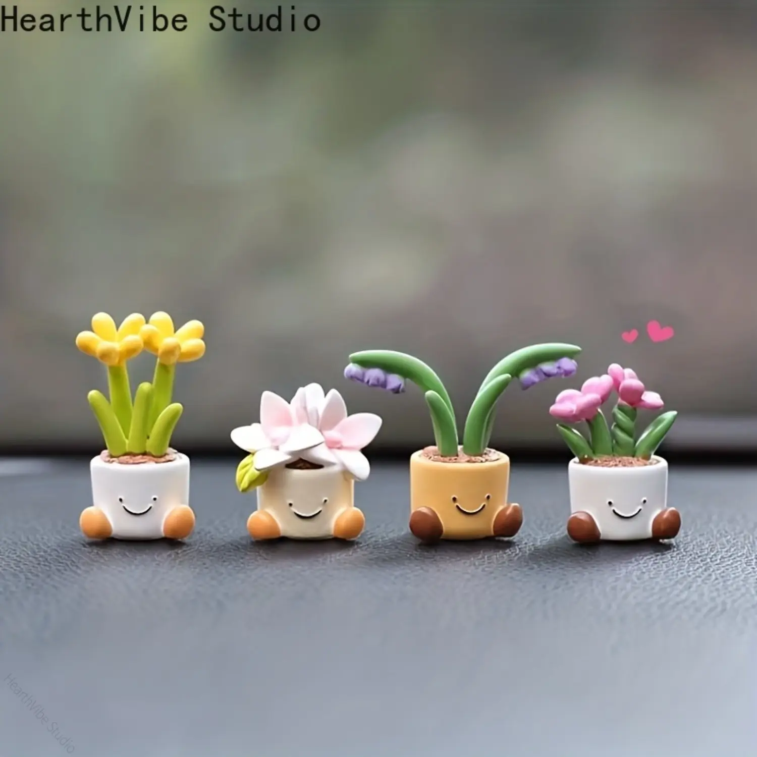 4pcs Cute Car Accessories - Potted Flower Mini Dashboard Decorations, Auto Accessories Interior, Luxury-Feel Car Interior Ornaments, Car Trinkets, Car Desktop Decor