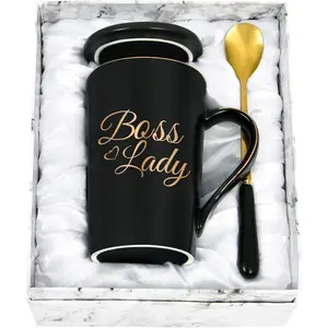 Boss Lady Mug, 14oz Ceramic Coffee Cup, Handmade, Appreciation Gifts for Boss Day for Female Boss, Exquisite Box Packing
