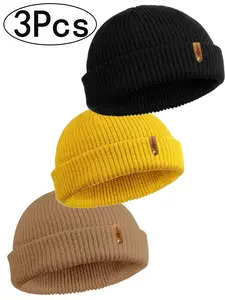 3Pcs-Beanie Hat Knit Ski Cap Fisherman Beanie for Men Women‘s solid color knitted hat jewelry accessories Beanie for Skiing Beanies Hats Knitting Beanie Premium Streetwear Hat Premium Headwear