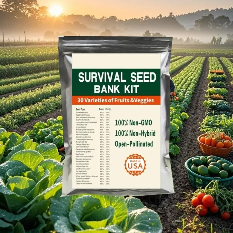 30,000 Non-GMO Heirloom Vegetable Seeds – Compact Survival Seed Vault with 100 Packets & 30 Varieties for Preppers, Campers, Hikers & Off-Grid Emergency Food Security