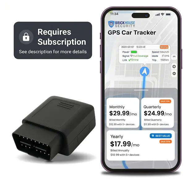 BrickHouse Security GPS Tracker for Vehicles (Subscription Required) - TrackPort Pro OBD2 Diagnostic - GPS Tracker Tracker for Car Location and Speed - Mini OBD2 GPS Tracker for Vehicles - GPS Trackers