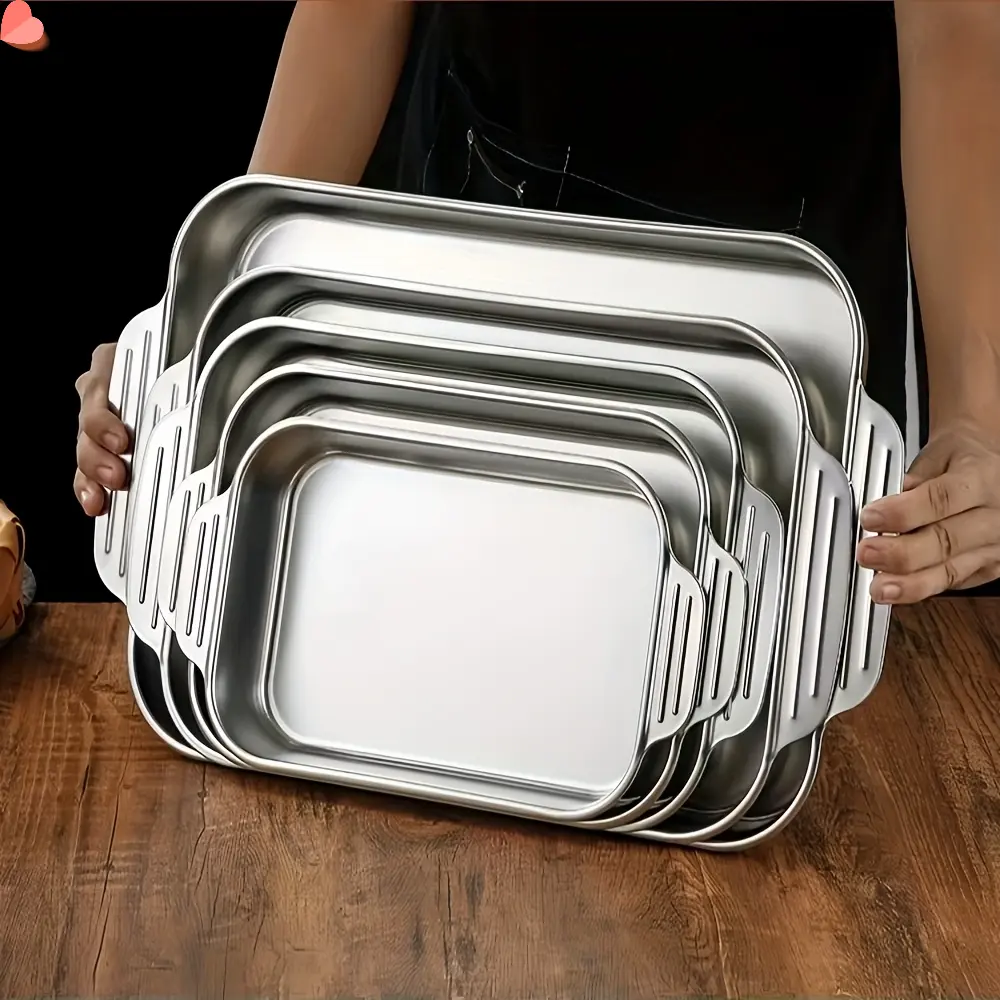 3pcs Set of Stainless Steel Baking Pans with Handles, Three Sizes: 17.71in, 15.82in, 14.17in. Multi-functional, Suitable for Baking Cookies, Desserts, and Cakes. Non-stick Baking Pans, Fish Baking Pans, Oven Accessories, Baking Tools, Kitchen Gadgets