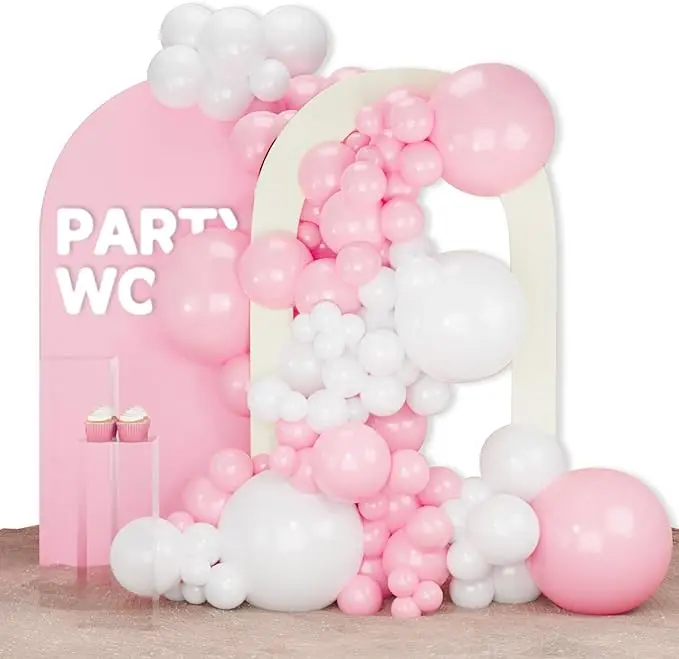 PartyWoo Pink and White Balloons, 140 pcs Pastel Pink and White Balloons Different Sizes Pack of 18 Inch 12 Inch 10 Inch 5 Inch for Balloon Garland or Arch as Birthday Decorations, Party Decorations