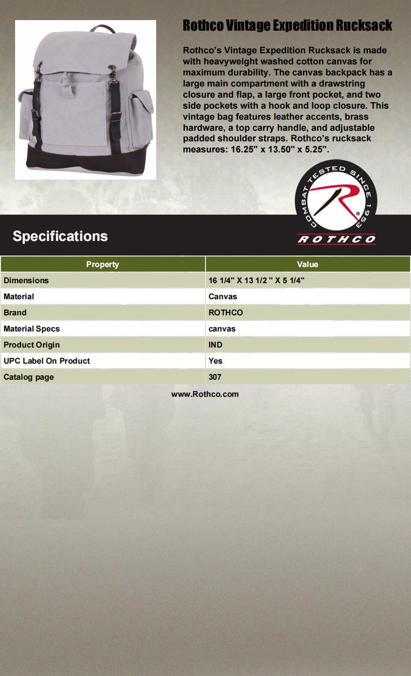 Rothco Vintage Expedition Rucksack - Classic Canvas Backpack for Everyday Adventures, Top Grade Water-Resistant Canvas, Spacious Compartment, Comfortable Straps Rothco Vintage Expedition Rucksack - Classic Canvas Backpack for Everyday Adventures, Top Grade Water-Resistant Canvas, Spacious Compartment, Comfortable Straps