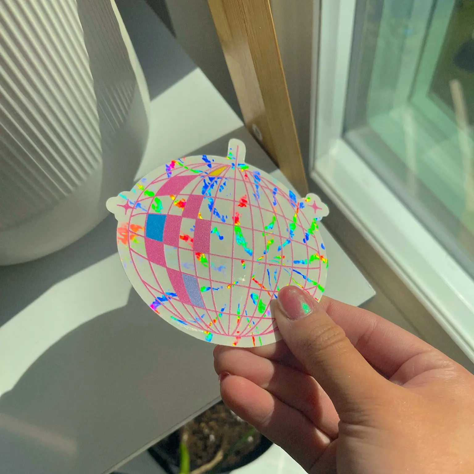 Pink Disco Ball Sticker // Rainbow Maker // Suncatcher Sticker // Sun Catcher Decal for Windows // Sun Catcher // Casts Rainbows