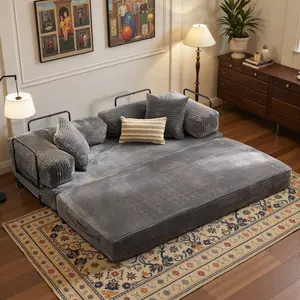 HOOOWOOO 81" Convertible Folding Sofa Bed, Modular Floor Sofa with Removable Backrest, 3-Seater Fold Out Couch Bed with Pillows, King Size Futon Lazy Couch Corduroy Sleeper for Living Room, Dorm, Grey