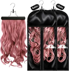 2 Pack Silk Wig Bag with Hanger, Breathable Hair Extension Holder for Styling & Organizing, Dust-Silk Case for Protecting Hair Extensions & Wigs