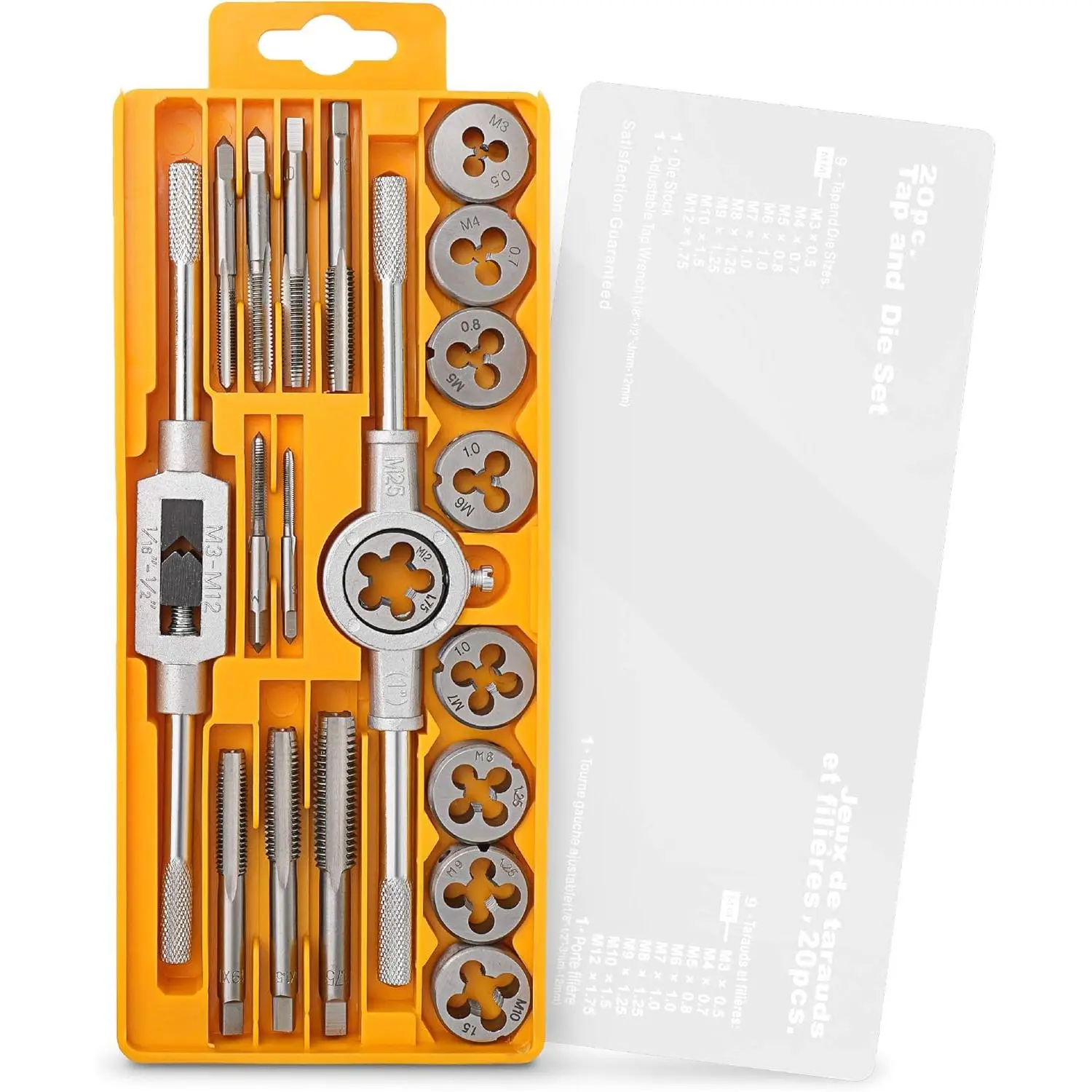 20 count Metric Tap &  Set - Complete M3 to M12 Fine & Coarse Tools to Cut, Chase and Thread with Wrench Accessories in a Tray Case