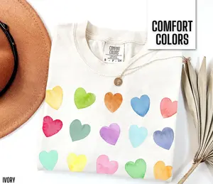 Valentines Shirt Women Valentine Tshirt Colorful Hearts Tee Valentines Day T Shirt Cute Love Top Teacher Valentines T-shirt