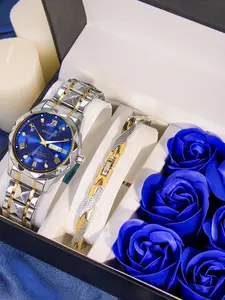 Men's Business Fashion Watch & Bracelet Set, Jewelry Watch, Fashion Watch Set for Party, Daily Clothing Decor, Trendy All-match & Exquisite Watch Set for Birthday Gift