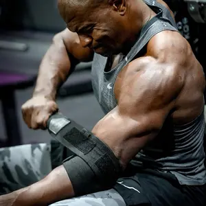 RockNroll Elbow Wraps for Weightlifting Heavy Duty Construction 25% More Elasticity Reinforced Stitching Extra Wide Fastener Easy to Adjust All Black Synthetic Material