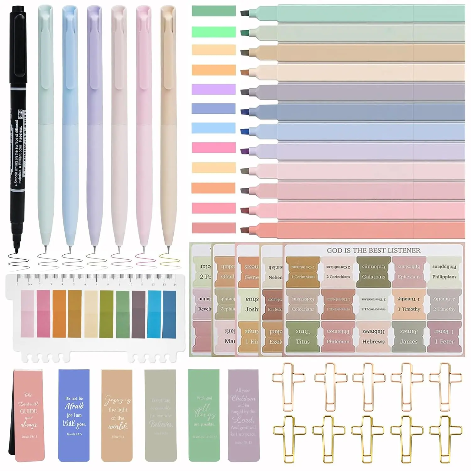Bible Study Supplies [41 PCS] for Women - Bible Journaling Kit with No Bleed Bible Highlighters & Pens, Bible Tabs Set and Bible Verse Gifts for Scripture Study