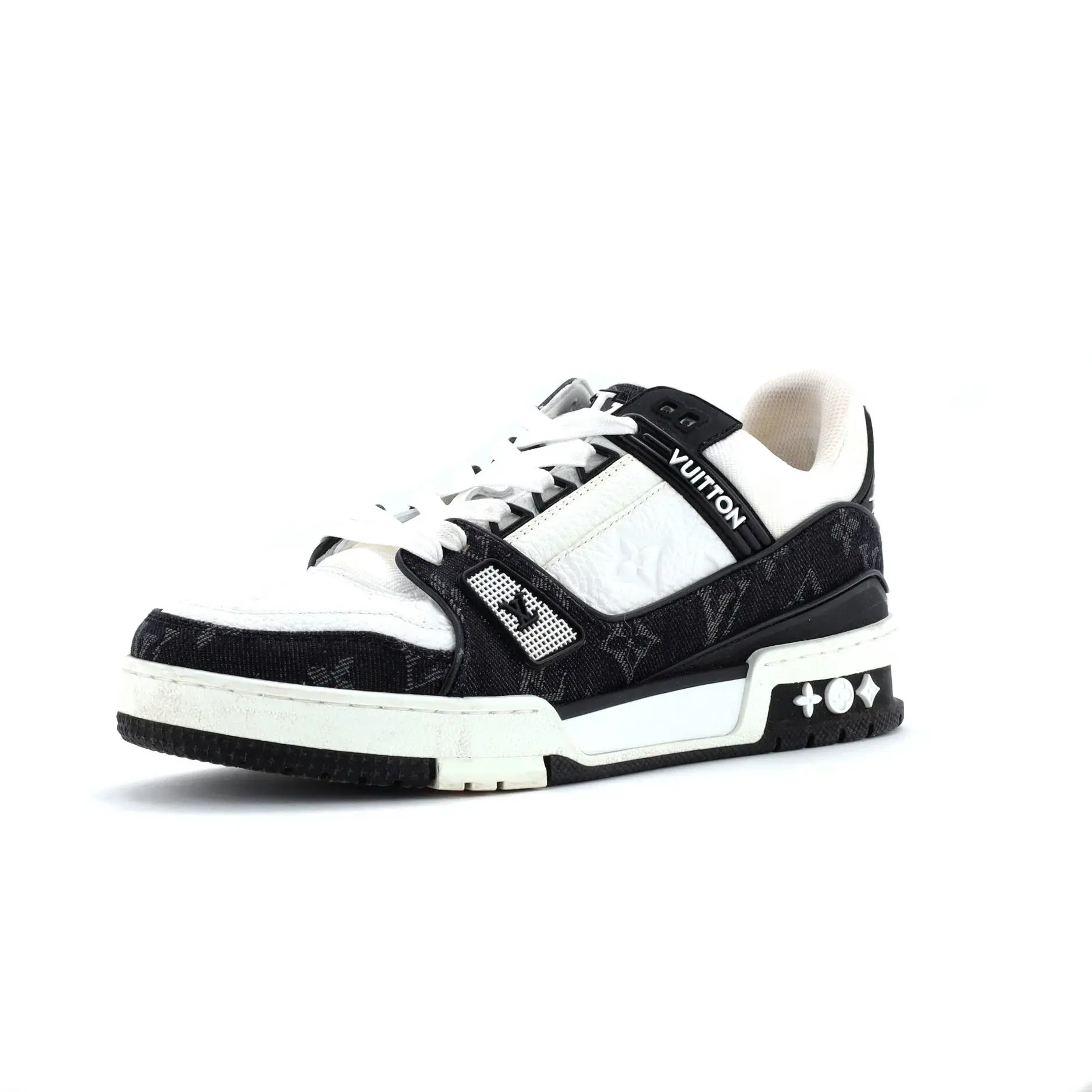 Pre-owned Louis Vuitton Men's LV Trainer Sneakers Monogram Empreinte Leather and Monogram Denim by Rebag