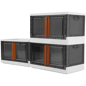 Collapsible Storage Boxes, Lidded Storage Box with Door and Wheels for Cosmetic Storage，Clothes, Tools, Office Supplies, Large Folding Storage Box for Home，3 pcs（32L/72L）  Titanium Gray Set