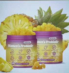 Pineapple Flavored FeminineProbiotics Gummies for pH Balance &Dryness Relief with Slippery Elm PrebioticBlend - 60 Dietary Supplements for Women'sHealth