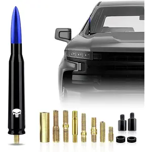 1 PC Car Bullet Antenna, Skull Pattern Antenna Mast, Heavy Duty Pickup Trucks Accessories Fit for Chevy Silverado 1500 2500 3500 HD Avalanche GMC Sierra 1500 2500 3500 Denali (Blue)