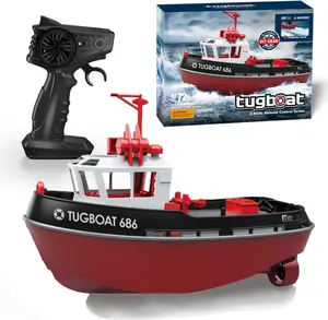 RC Boat, 1/72 RC Tugboat for Pools and Lakes, 2.4Ghz High-Speed Remote Control Boat with LED Lights and Low for Teen and Adults.