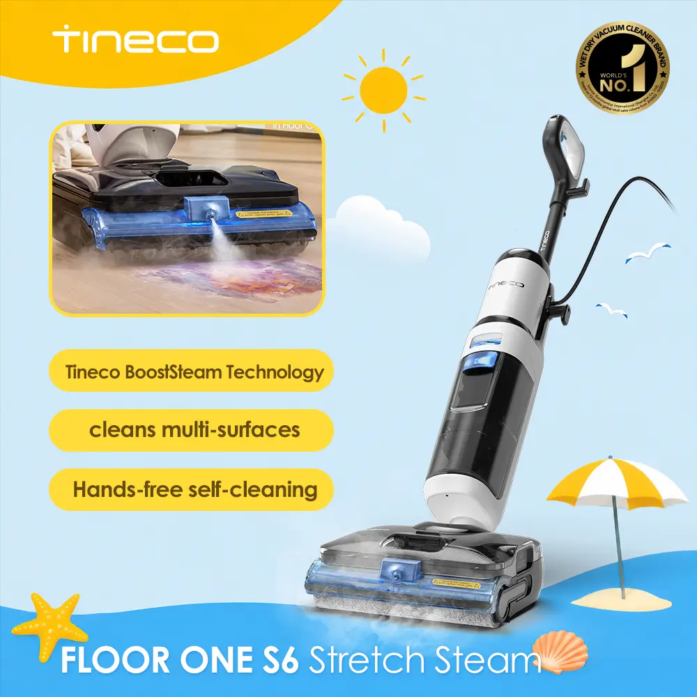 Tineco FLOOR ONE S6 Stretch Steam Corded Wet Dry Vacuum Steam Mop All-in-One, Tineco BoostSteam, 320℉ High-temp Steam Cleaning, 180° Lay-Flat, Anti-Tangle Design, FlashDry Self-cleaning, Floor Steamer Cleaner, Handheld Steam Cleaning, Multi Surface Steame