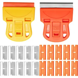 2 Sets Razor  Scrapers, Plastic Scraper Tool Extra 10 Plastic  and 10 Metal , Adhesive Remover Scraper for Glass Windows Sticker Removal