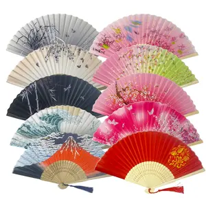 10pcs Japanese Fan Hand Portable Fan Handheld Chinses Fan Bamboo Fans Retro Fan Home Dancing Party Wedding Silk Bamboo