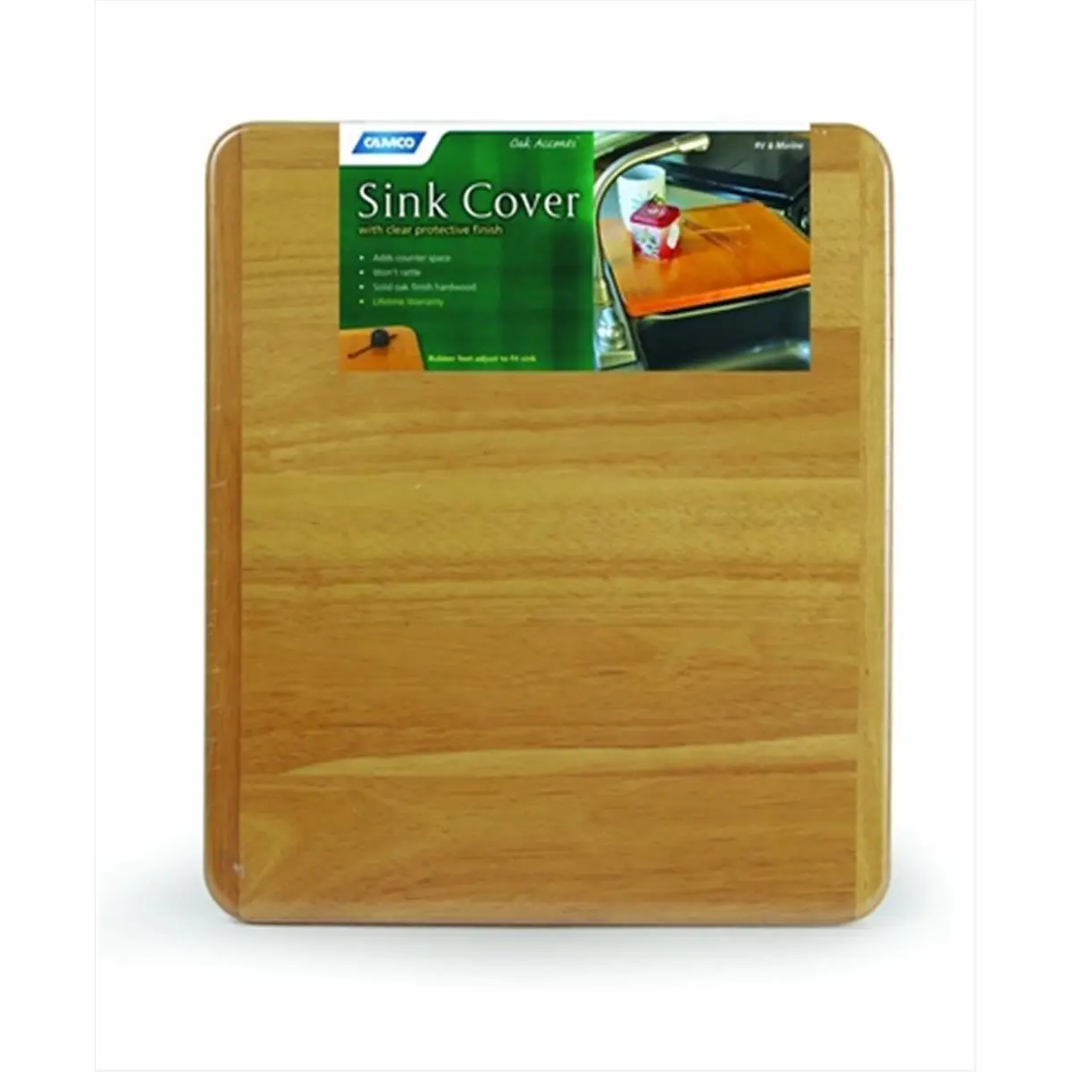 Camco 43431 Solid Wood Oak Accents Kitchen Sink Cover, 13 x 15 in Dust Proof Sink Accessories for Home Supplies