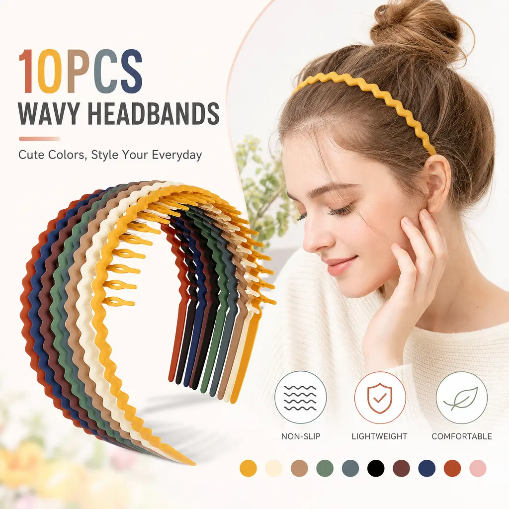Female Plastic Teeth Comb Headband - 10 Pcs Value Pack, 2.5 cm Height, 4.9 in Diameter, Non-Slip Assorted Specialty Kitchen Utensils Accessory for Daily Fashion Casual Wear (Combheadband Set)