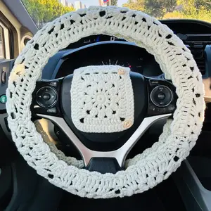 Car Interior Decorations, Crochet Flower Design Steering Wheel Cover & Seat Belt Cover, Car Accessories, Car Interior Set