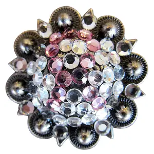 HILASON Western Screw Back Concho Breast Cancer Crystal Bling Cowgirl Clear & Rose Color | Bridle Conchos Slotted
