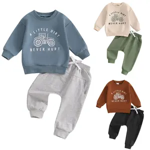 Toddler Baby Boy Fall Winter Outfit Tractor Car Letter Print Long Sleeve Sweatshirt Tops Elastic Waist Pant 0-5T Kid Farm Clothes