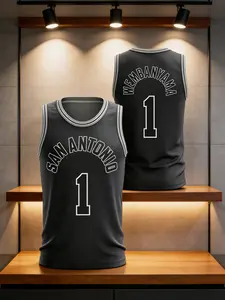 Men's Embroidered #1 WEMBANYAMA Black White Blue Basketball Jersey, Available in Multiple Colors, Vibrant Sports Uniform, Suitable for Sports Matcheraining, and Other Sports Venues, Lightweight, Breathable, and High-Quality Athletic Wear