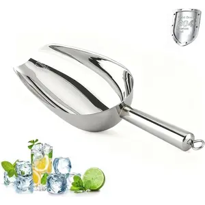 12 Oz 304 Stainless Steel Ice Scoop with Magnetic Hook - Heavy Duty Commercial Ice Shovel for Ice Maker & Freezer, Large Scooper for Bar Kitchen Party & Pet Food, Easy to Clean Silver