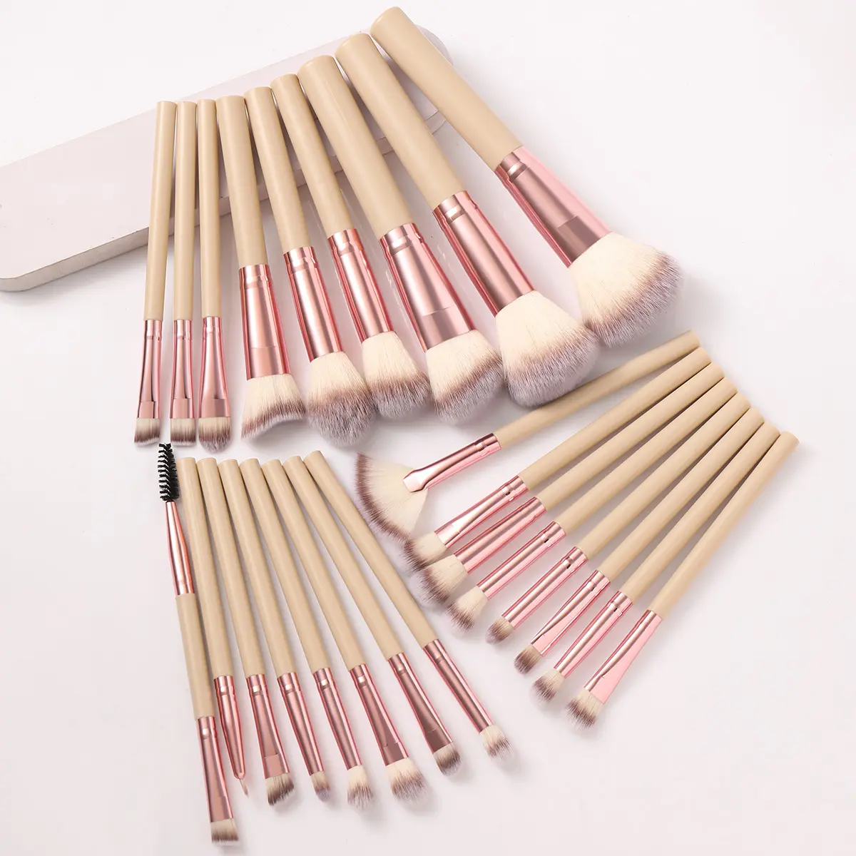 25 soft hair flat bottom makeup brush set, multi-functional makeup tool including eye shadow brush, face repair brush, highlight brush, powder blusher brush, eyebrow brush, powder brush, etc., suitable for beginners and novices with full face makeup tools