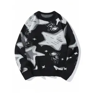 Men's Star Print Round Neck Sweater, Regular Fit Casual Long Sleeve Crew Neck Jumper for Fall & Winter, Fashion Men's Knitwear for Daily Wear
