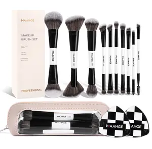 MAANGE 10-Piece Makeup Brush Set,with Storage Bag & 2 Makeup Sponges,Double-Sided Face & Eye Brushes for Foundation, Contour, Blush, Highlight, Blending, Brow & Eyeshadow – Soft Vegan Fiber Bristles, Professional Makeup Kit#DealsForYouDays