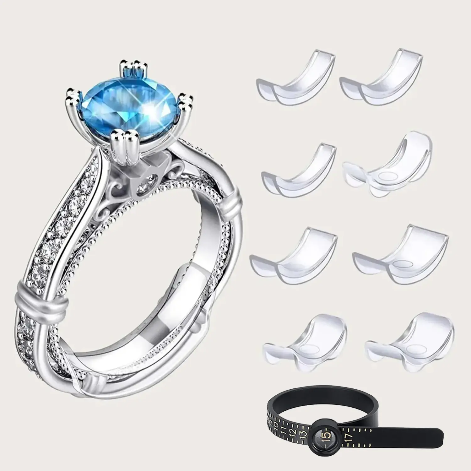 Ring Sizer Adjuster for Loose Rings, 8 Pack 8 Sizes, Ring Size Adjuster, Invisible Ring Guards for Women and Men, Ring Resizer with Polishing Cloth