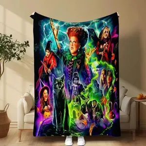 Hocus Pocus Magic Flannel Blanket, Dark Witch Style Warm Throw, Cozy Blanket Throw, Perfect for Friends, Family, Party Decor, Sofa, Bedroom, Living Room