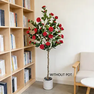 1Pcs 90-180cm Artificial Plant Red Camellia Tree, Artificial Faux Plants, Artificial Floral Plant, Suitable for indoor/outdoor decoration, ideal for home decor, Perfect for festive decorations, Suitable for planters and lawns