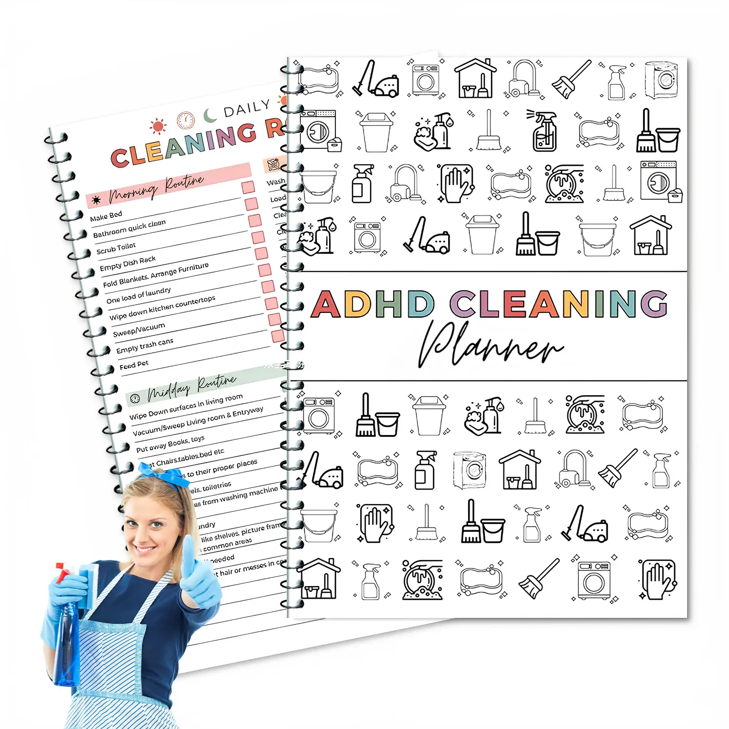 ADHD Household Cleaning Planner Notebook, Daily Cleaning Checklist & Weekly Monthly Schedule Organizer, Routine Tracker for Home Chores, Easy-to-Use Cleaning Management Journal for Adults & Families