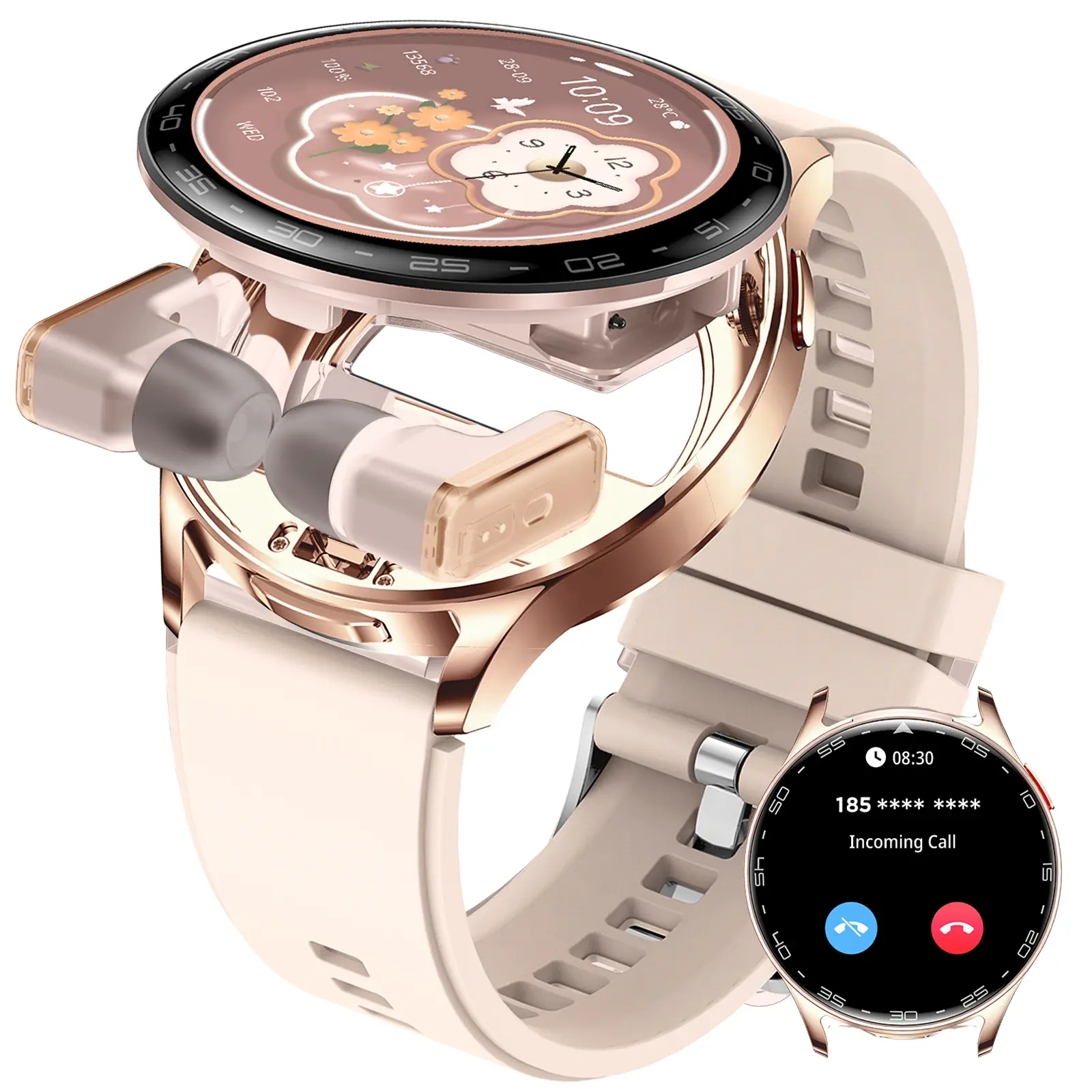 Smart Watch with Earbuds for Women Men(Call Answer/ Reject), 1.39’’ Round Fashionable Smartwatches Compatible with iPhone Android Phones, 2 in 1 Trending Smartwatch with Message Remind Weather Check Multifunctional Digital Watch Gifts for Women Men